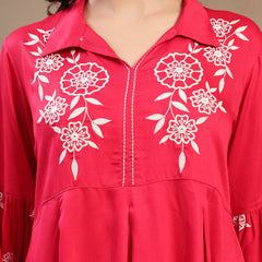 Women Pink Rayon Kurta Palazzo Co-ord Set