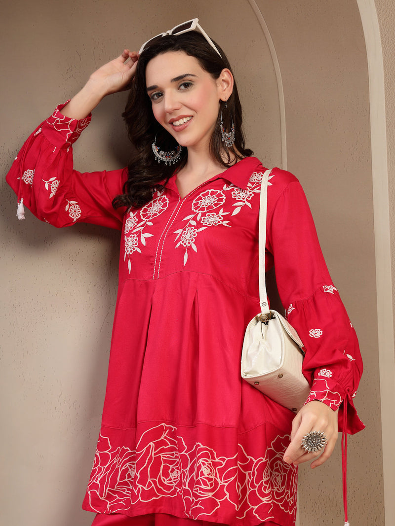 Women Pink Rayon Kurta Palazzo Co-ord Set