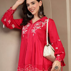 Women Pink Rayon Kurta Palazzo Co-ord Set