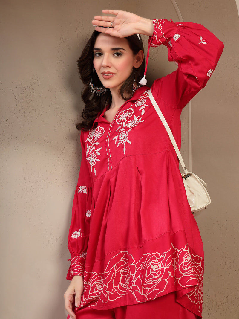 Women Pink Rayon Kurta Palazzo Co-ord Set