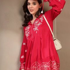 Women Pink Rayon Kurta Palazzo Co-ord Set