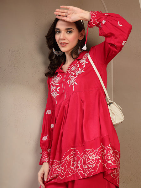 Women Pink Rayon Kurta Palazzo Co-ord Set