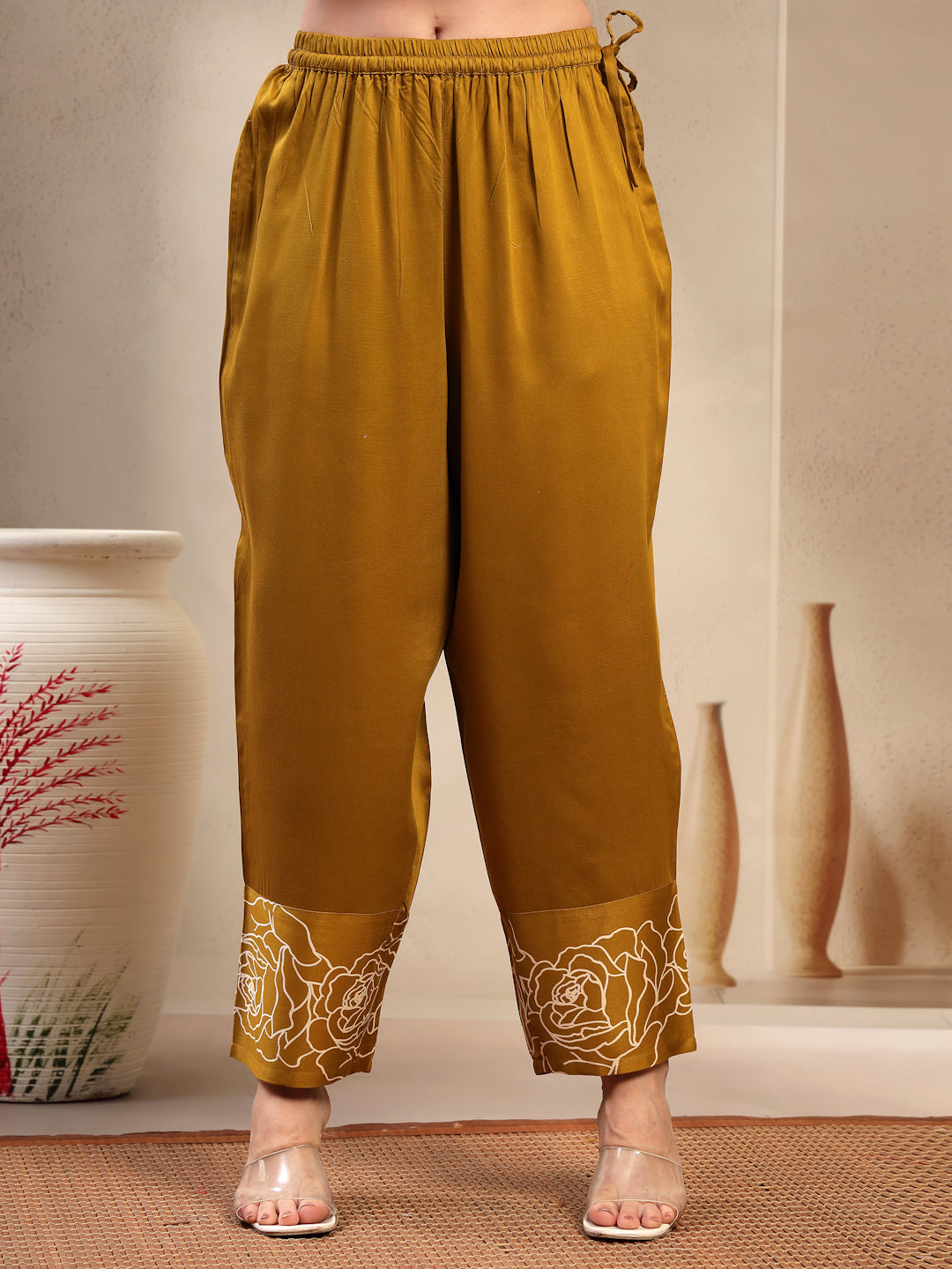 Women’s Green Printed Rayon Kurta Palazzo Co-ord Set