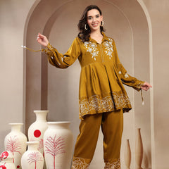 Women’s Green Printed Rayon Kurta Palazzo Co-ord Set