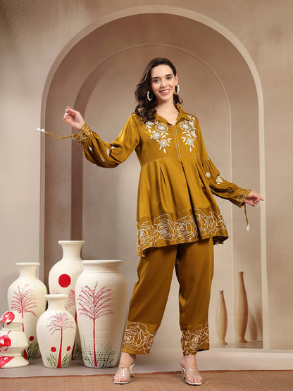 Women’s Green Printed Rayon Kurta Palazzo Co-ord Set