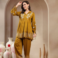 Women’s Green Printed Rayon Kurta Palazzo Co-ord Set