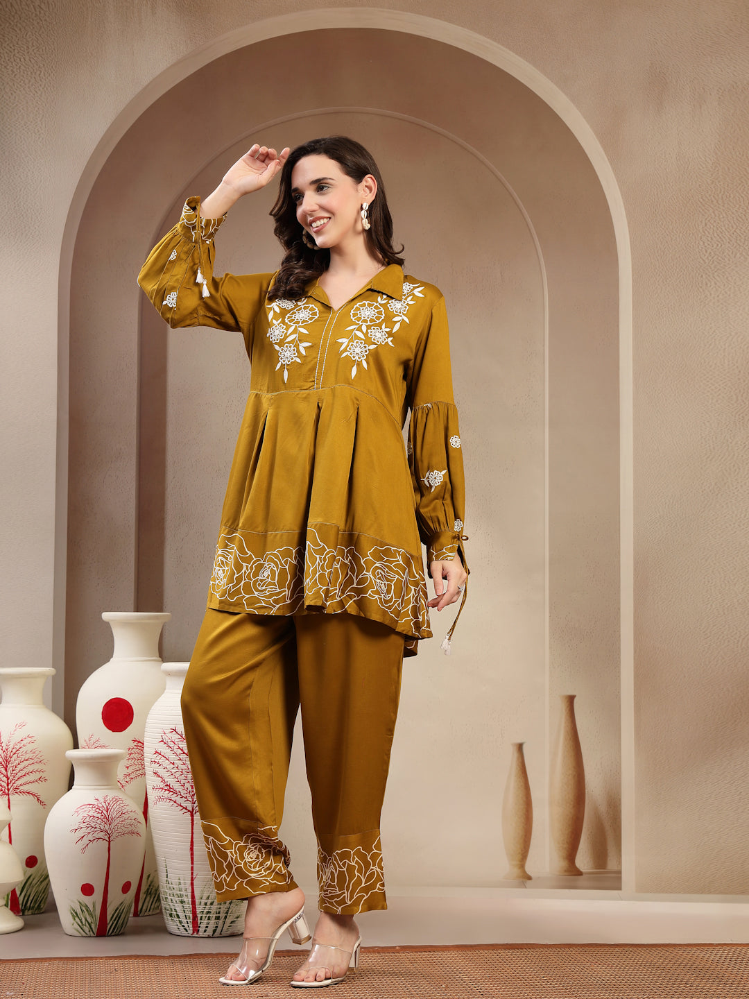 Women’s Green Printed Rayon Kurta Palazzo Co-ord Set