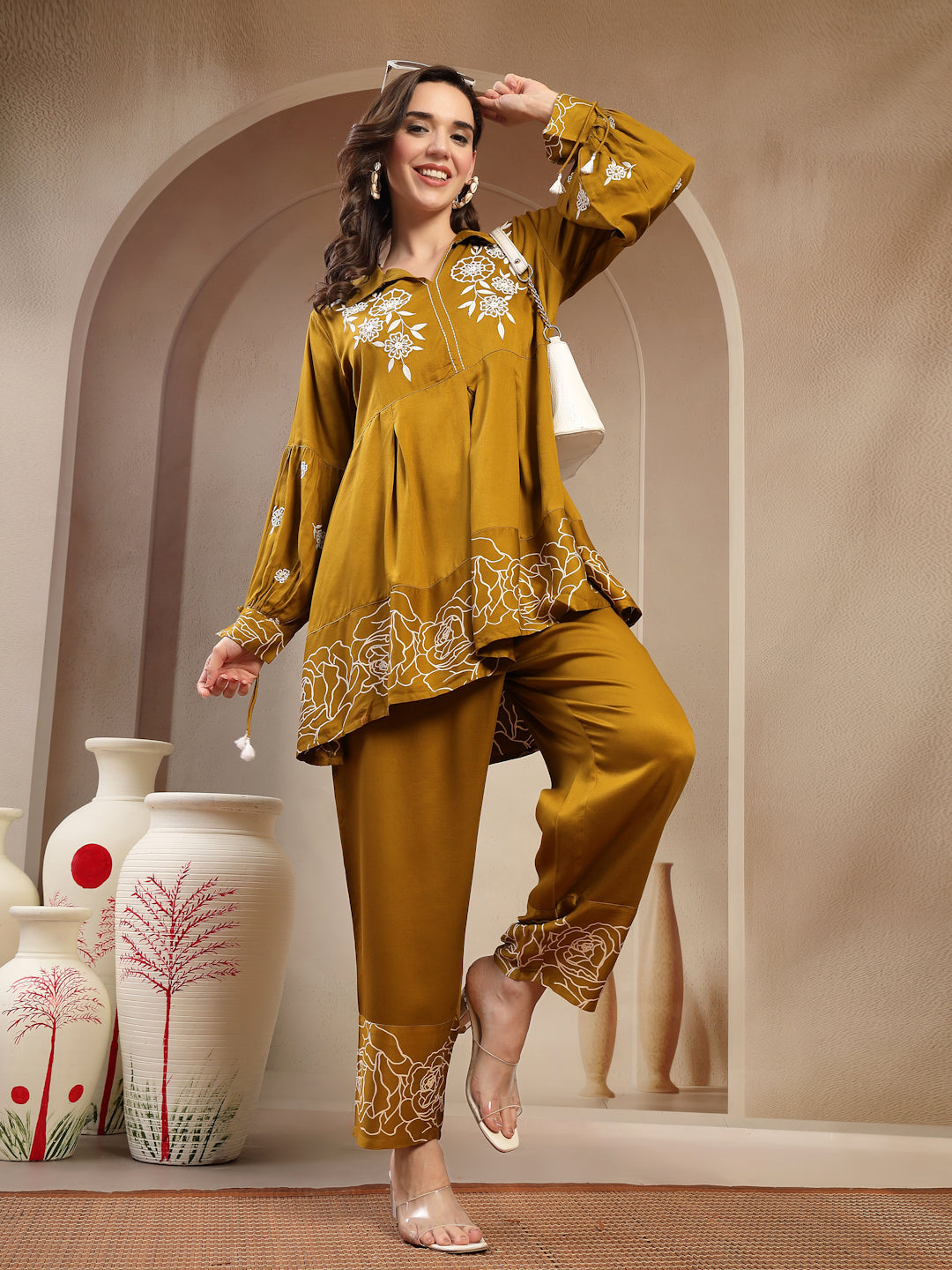 Women’s Green Printed Rayon Kurta Palazzo Co-ord Set