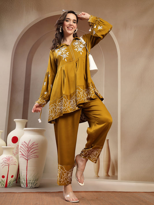 Women’s Green Printed Rayon Kurta Palazzo Co-ord Set