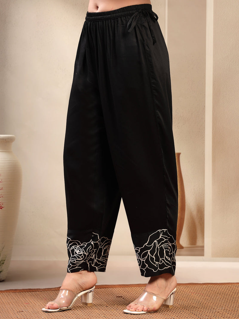 Women’s Black Printed Rayon Kurta Palazzo Co-ord Set