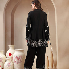 Women’s Black Printed Rayon Kurta Palazzo Co-ord Set