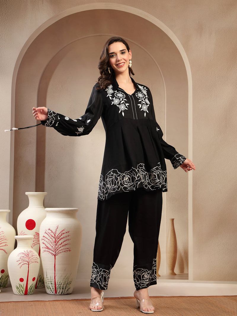 Women’s Black Printed Rayon Kurta Palazzo Co-ord Set