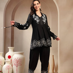 Women’s Black Printed Rayon Kurta Palazzo Co-ord Set