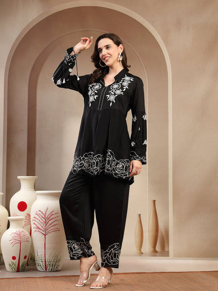 Women’s Black Printed Rayon Kurta Palazzo Co-ord Set
