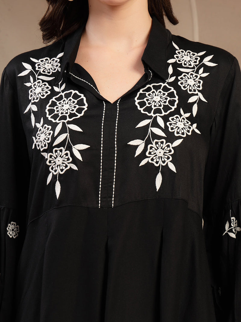 Women’s Black Printed Rayon Kurta Palazzo Co-ord Set