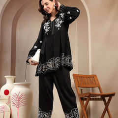 Women’s Black Printed Rayon Kurta Palazzo Co-ord Set