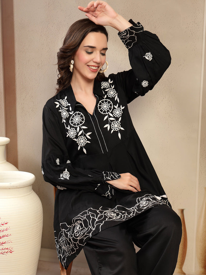Women’s Black Printed Rayon Kurta Palazzo Co-ord Set