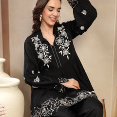 Women’s Black Printed Rayon Kurta Palazzo Co-ord Set
