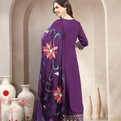 Women Purple Embroidered Anarkali Kurta & Trousers with Dupatta Set