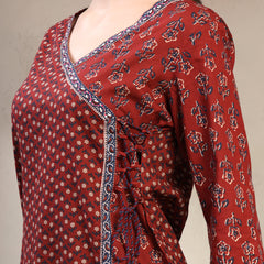Women Maroon Floral Printed Pure Cotton V-Neck Kurta & Palazzos With Dupatta