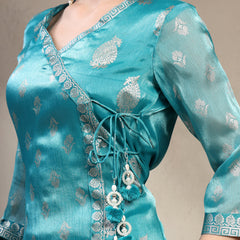 Women Green Printed V-Neck Kurta & Trousers With Dupatta