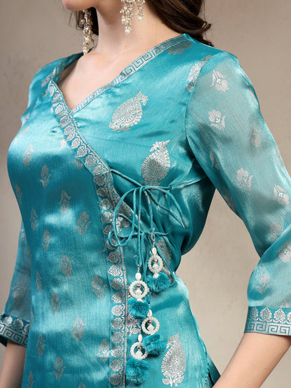 Women Green Printed V-Neck Kurta & Trousers With Dupatta