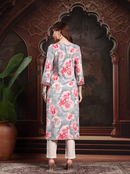 Women Red Viscose Rayon Straight Kurtas