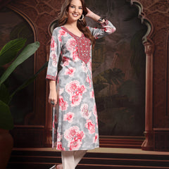 Women Red Viscose Rayon Straight Kurtas