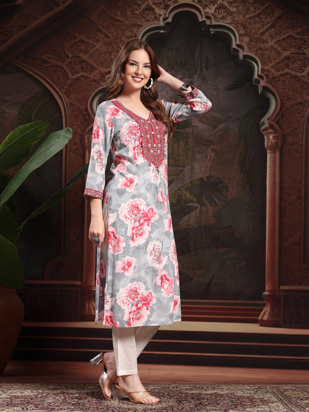 Women Red Viscose Rayon Straight Kurtas