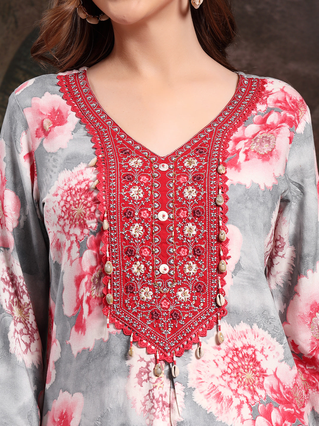 Women Red Viscose Rayon Straight Kurtas