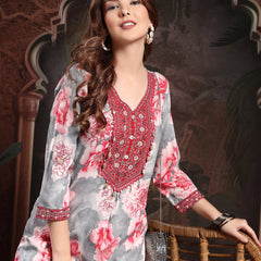 Women Red Viscose Rayon Straight Kurtas