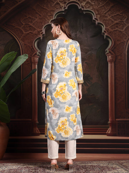 Women Yellow Viscose Rayon Straight Kurtas