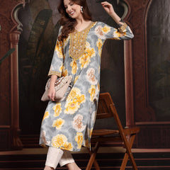 Women Yellow Viscose Rayon Straight Kurtas