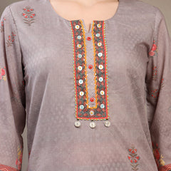 Women Grey Printed Round Neck Kurta & Trousers With Dupatta