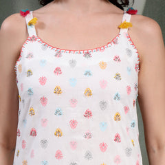 Women White Embroidered Pure Cotton Round Neck Kurta & Palazzos With Dupatta