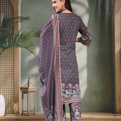 Women Grey Printed Keyhole Neck Kurta & Trousers With Dupatta