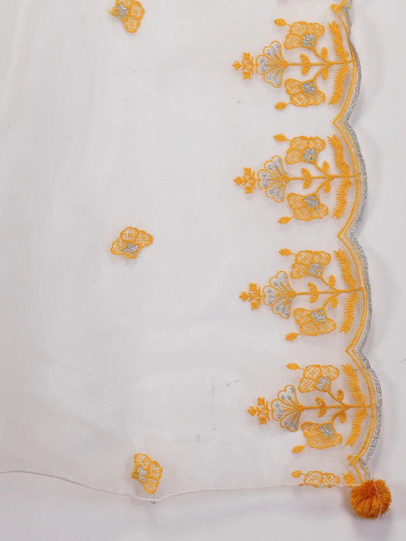 Women White Embroidered Anarkali Cotton Kurta Set