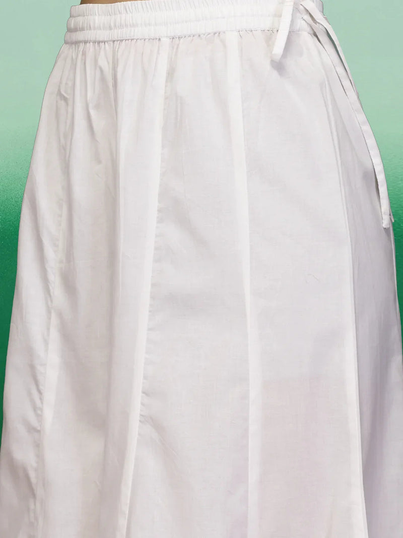 Women White Embroidered Anarkali Cotton Kurta Set