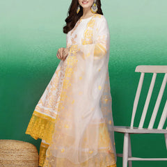 Women White Embroidered Anarkali Cotton Kurta Set