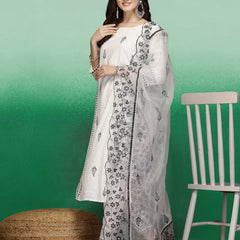 Elegant White Embroidered Rayon Kurta Set
