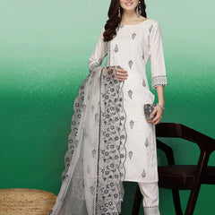 Elegant White Embroidered Rayon Kurta Set