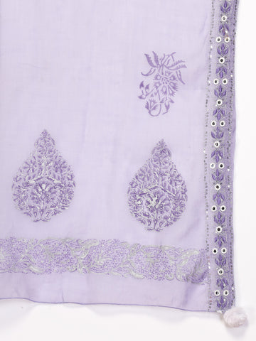 Women Lavender Color Embroidery A-line Kurta Sharara With Dupatta Set