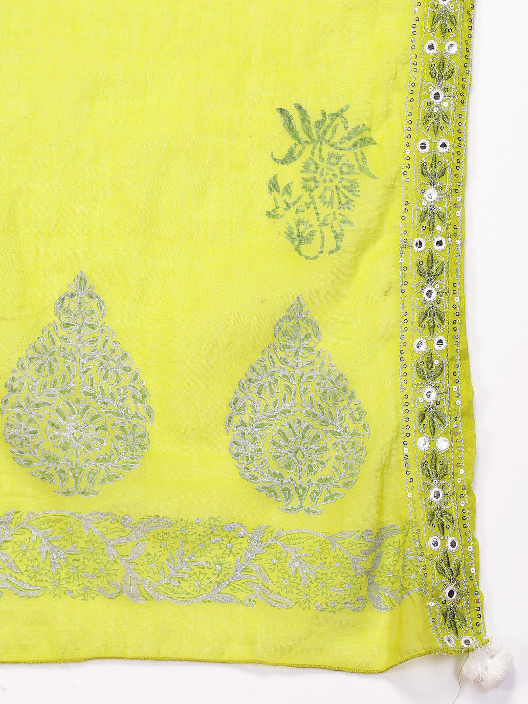 Lime Green Embroidered A-Line Cotton Kurta