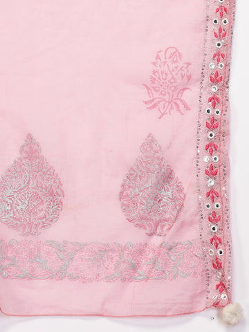 Women Pink Color Embroidery A-line Kurta Sharara With Dupatta Set