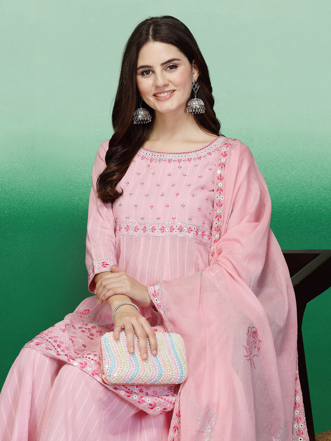 Elegant Charm – Pink Embroidered A-Line Cotton Kurta