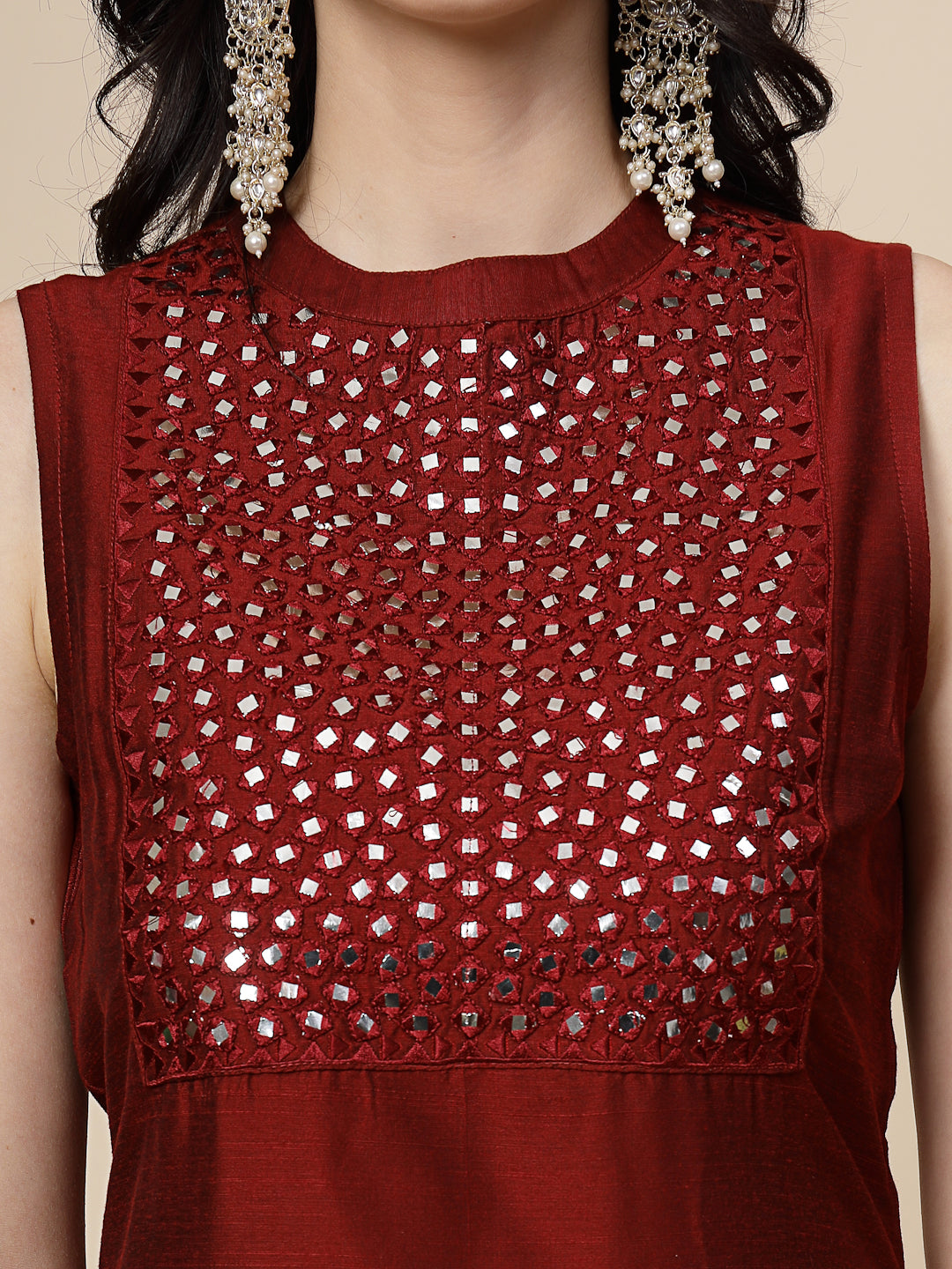 Women Maroon Color Embroidery Cut Sleeve kurta Palazzo Set