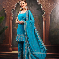 Women Ethnic Motifs Embroidered Regular Sequinned Kurta with Palazzos & With Dupatta