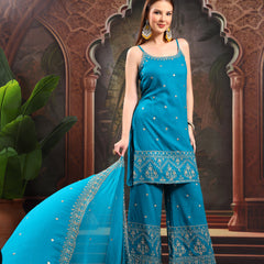 Women Ethnic Motifs Embroidered Regular Sequinned Kurta with Palazzos & With Dupatta