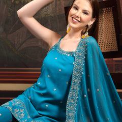 Women Ethnic Motifs Embroidered Regular Sequinned Kurta with Palazzos & With Dupatta