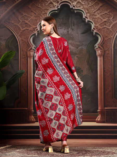 Women Floral Printed Regular Thread Work Kurta with Palazzos & With Dupatta